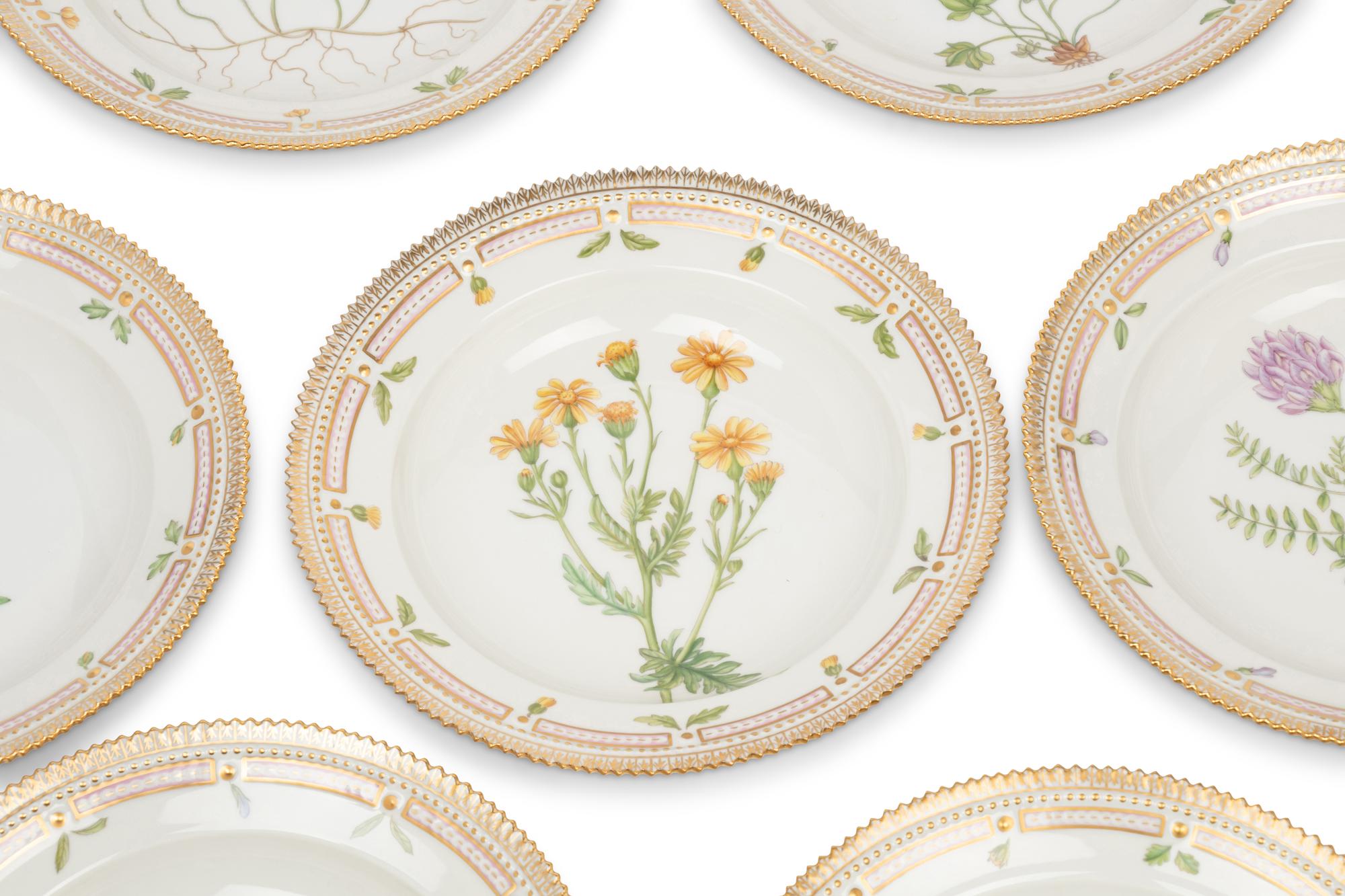 A Set of Twelve Royal Copenhagen Flora Danica Porcelain Soup Bowls