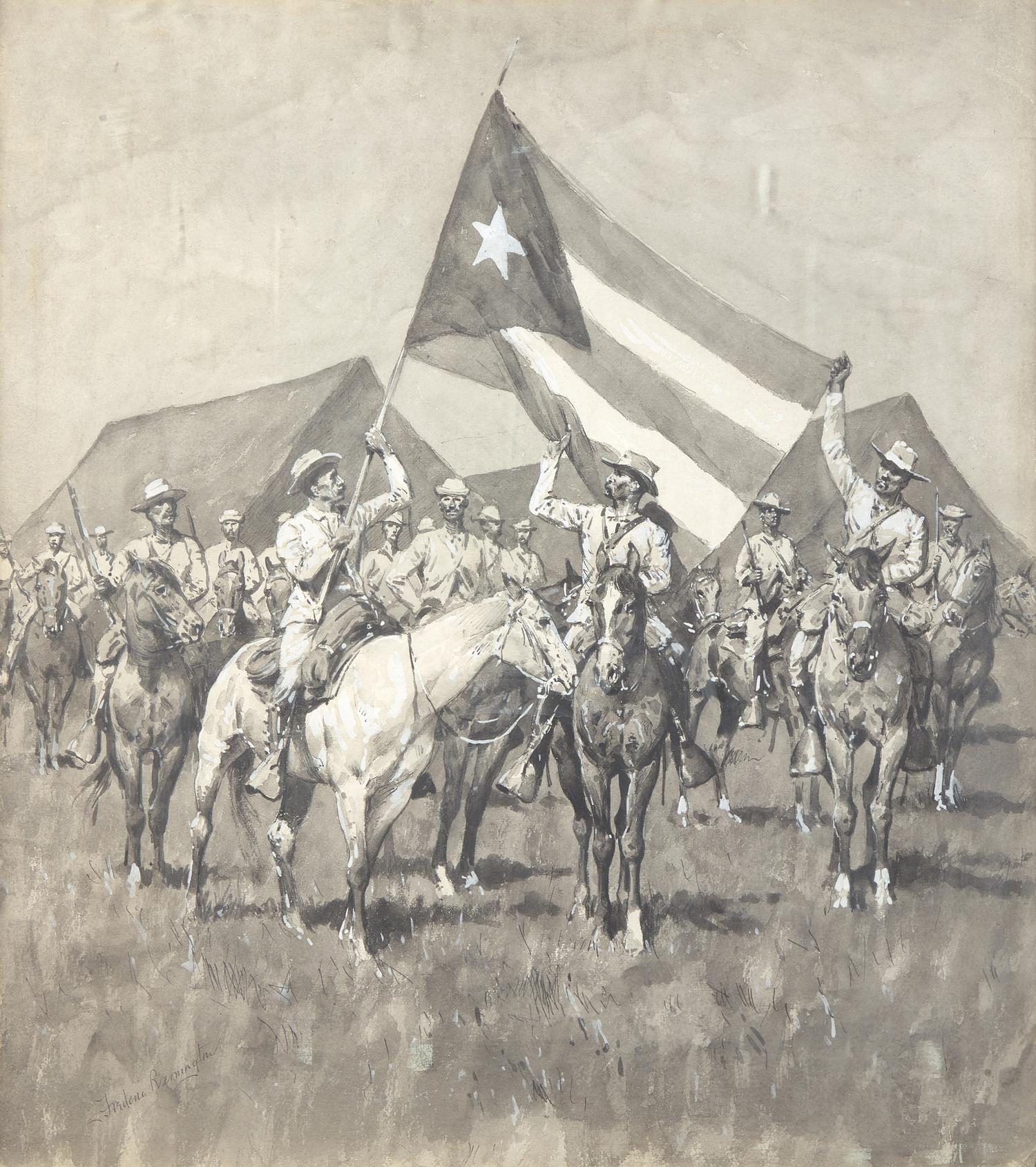 The Flag of Cuba (The Flag of Cuba-Insurgent Calvary Drawn up for a Charge) , 1896