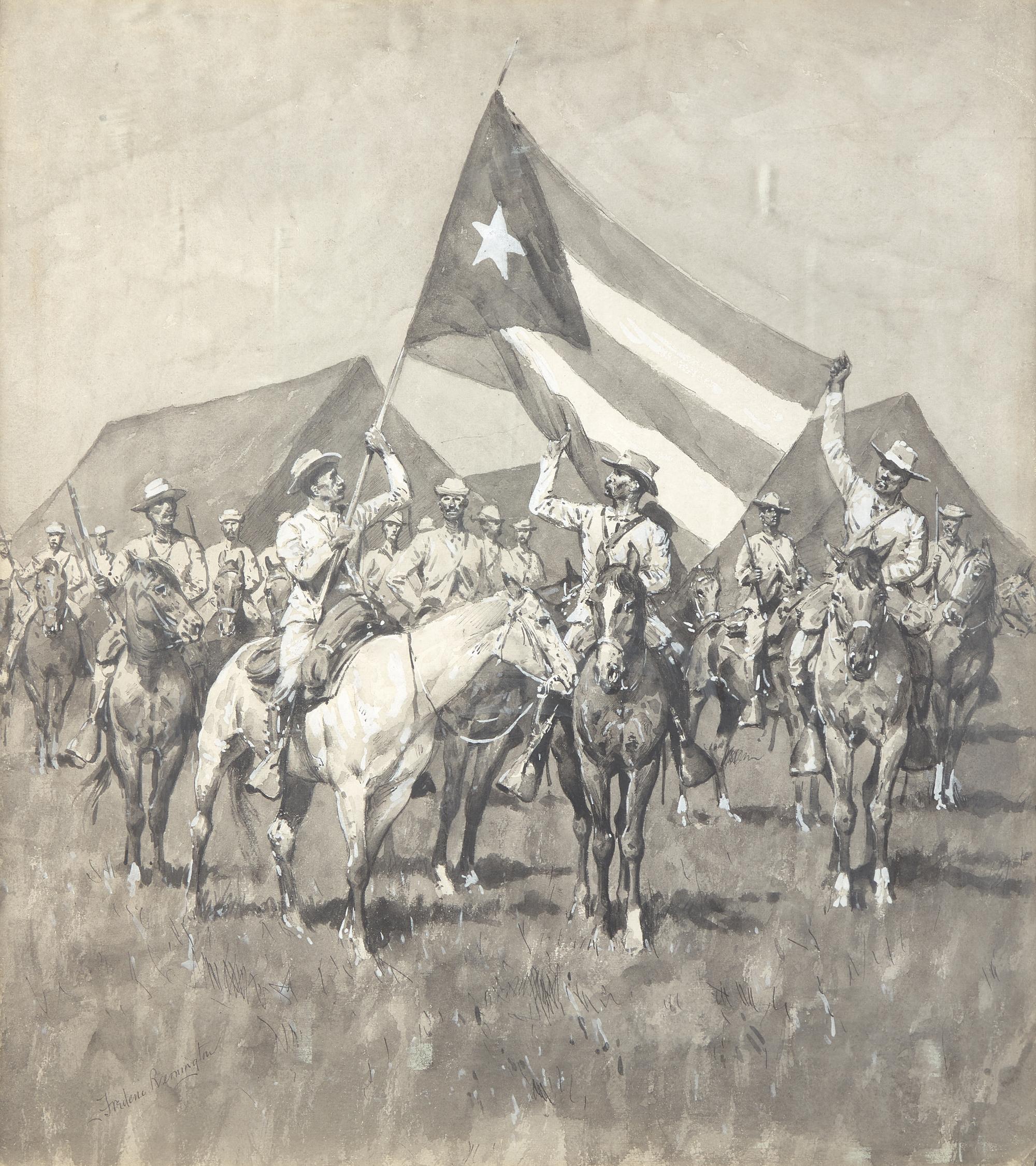 The Flag of Cuba (The Flag of Cuba-Insurgent Calvary Drawn up for a Charge) , 1896