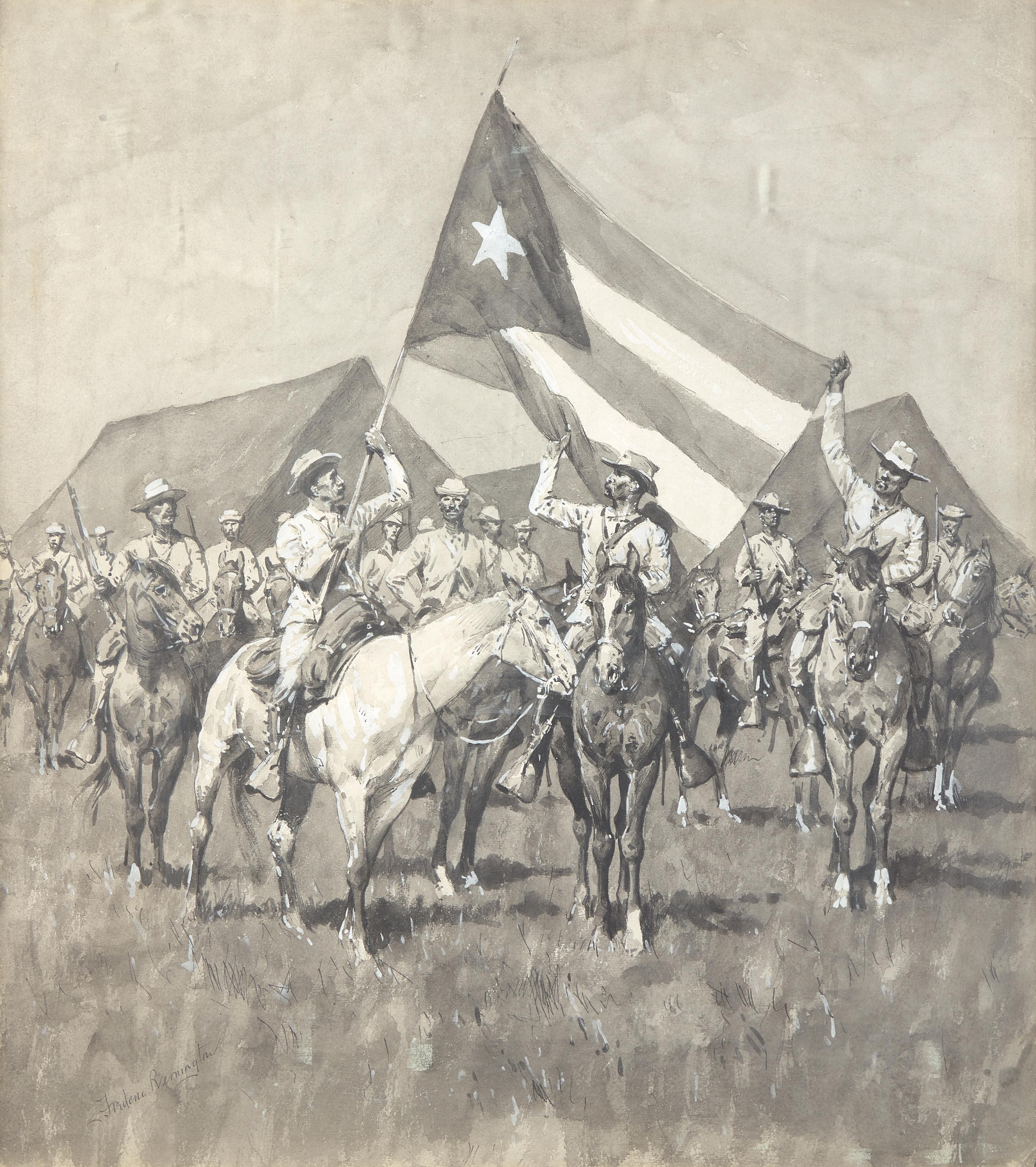 The Flag of Cuba (The Flag of Cuba-Insurgent Calvary Drawn up for a Charge) , 1896