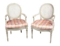 A Pair of Louis XVI Style Painted Fauteuils Height 34 12 inches. — 20TH CENTURY