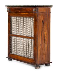 A Pair of Regency Style Indian Rosewood Marble-Top Cabinets