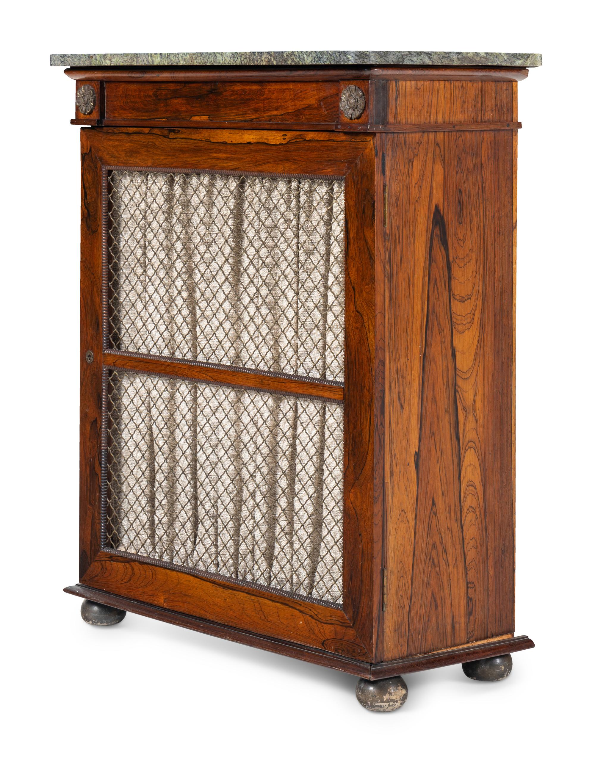A Pair of Regency Style Indian Rosewood Marble-Top Cabinets
