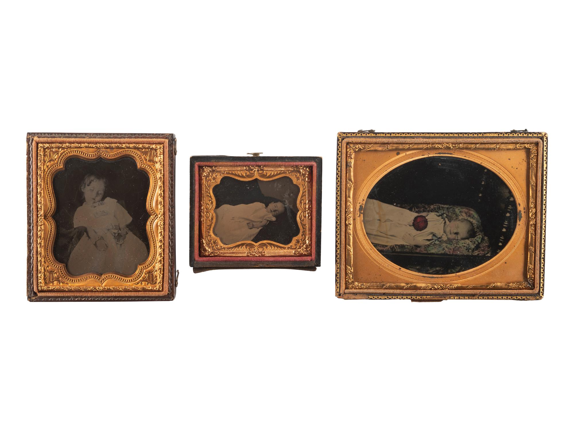 [EARLY PHOTOGRAPHY]. A group of 5 post mortem images of babies and children, featuring possible French Canadian image, including: