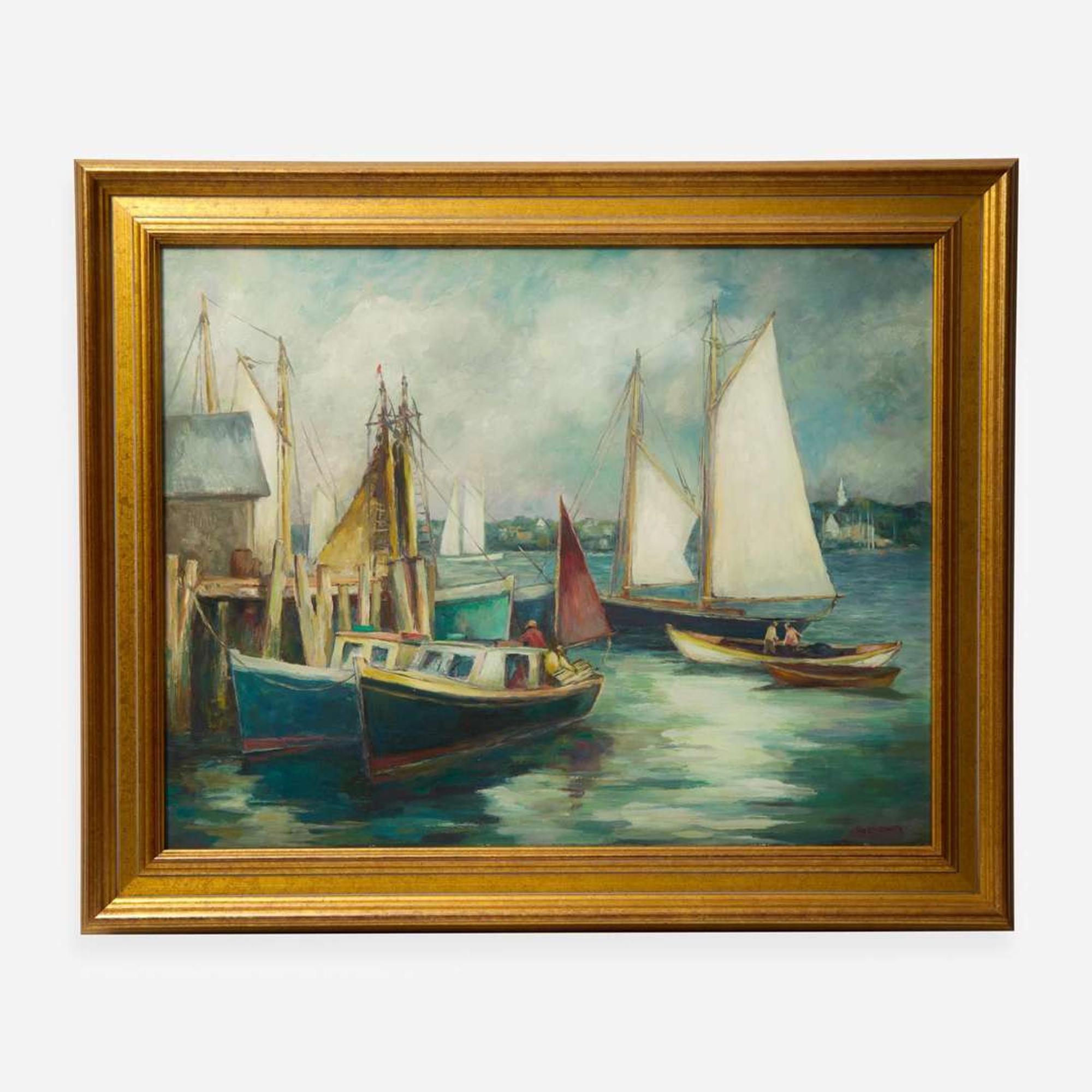 Tod Lindenmuth (American, 1885-1979) Shoreline With Boats