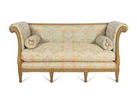 A Louis XVI Style Painted and Parcel Gilt Settee