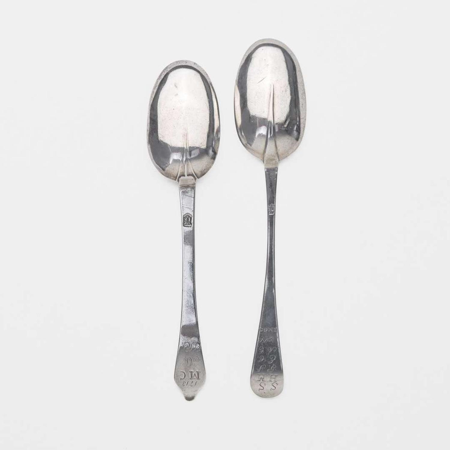 Two silver tablespoons John Edwards (1671-1746), Boston, MA, circa 1710 and 1725
