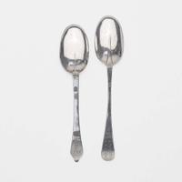 Two silver tablespoons John Edwards (1671-1746), Boston, MA, circa 1710 and 1725