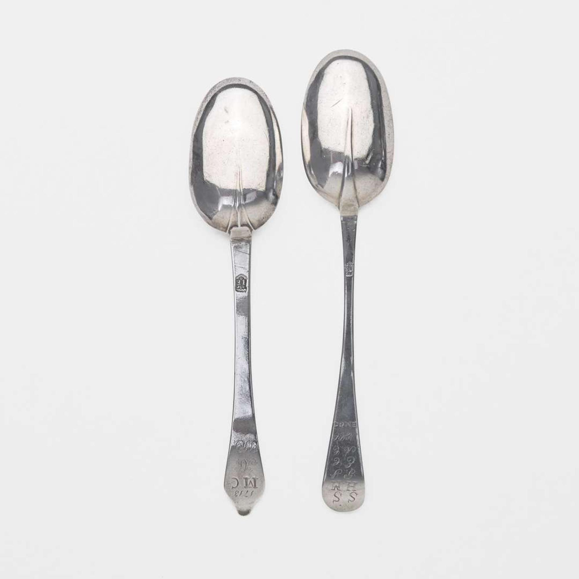 Two silver tablespoons John Edwards (1671-1746), Boston, MA, circa 1710 and 1725