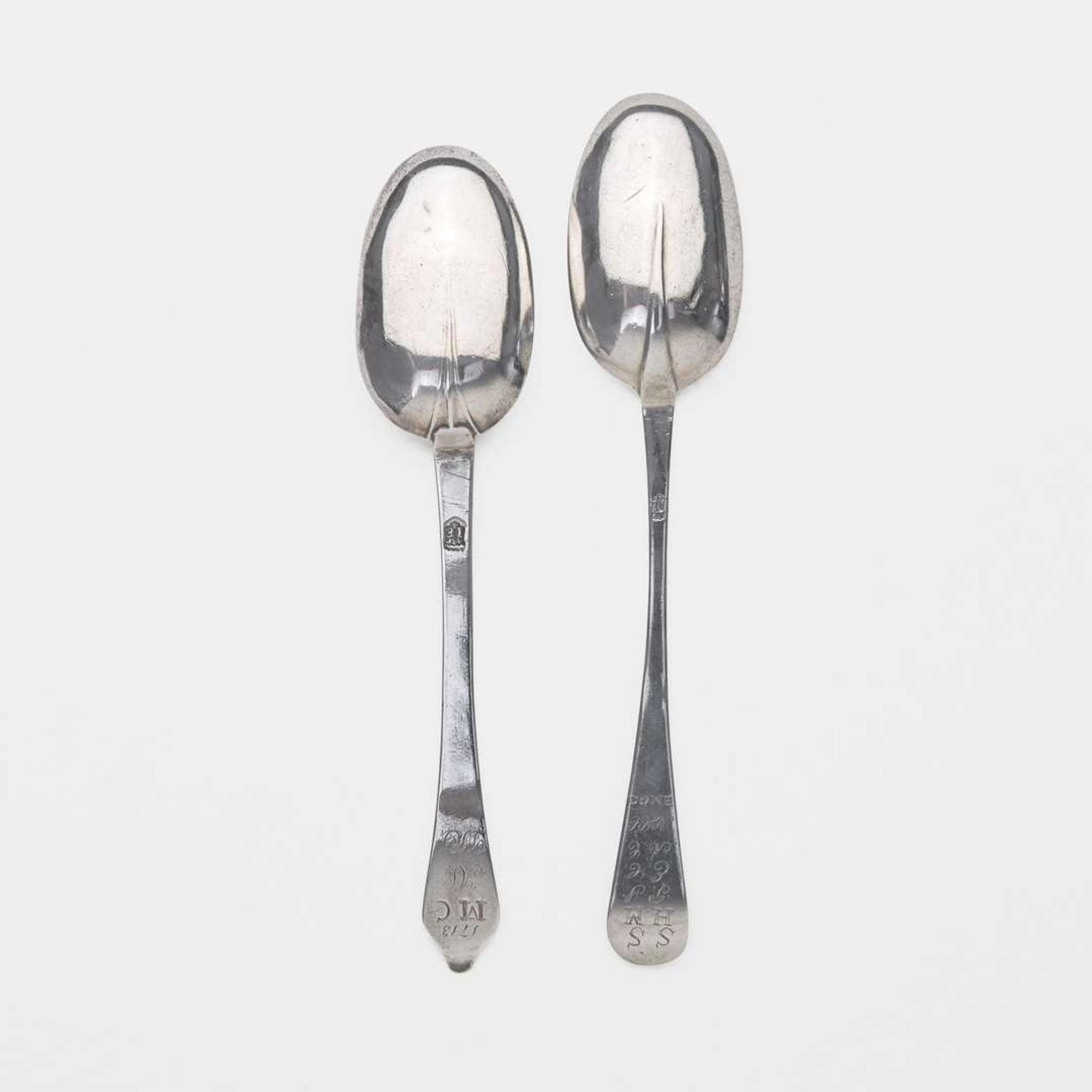 Two silver tablespoons John Edwards (1671-1746), Boston, MA, circa 1710 and 1725