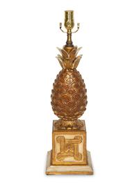 An Italian Painted and Gilt Pineapple Lamp