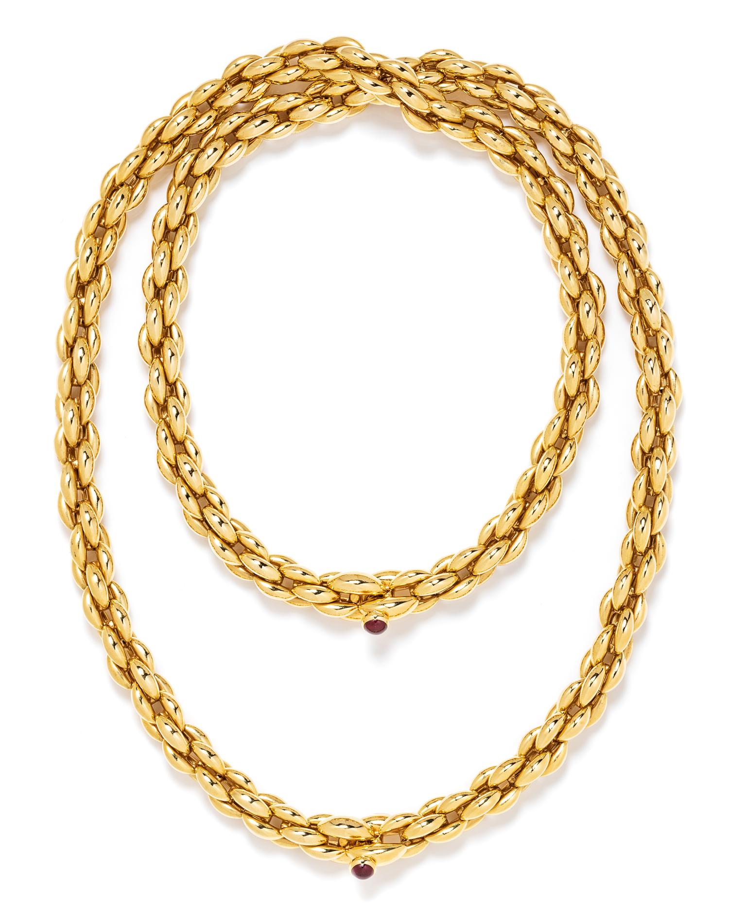 An 18 Karat Yellow Gold and Garnet Convertible Longchain Necklace, Neiman Marcus, 128.70 dwts.