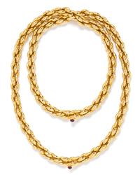 An 18 Karat Yellow Gold and Garnet Convertible Longchain Necklace, Neiman Marcus, 128.70 dwts.
