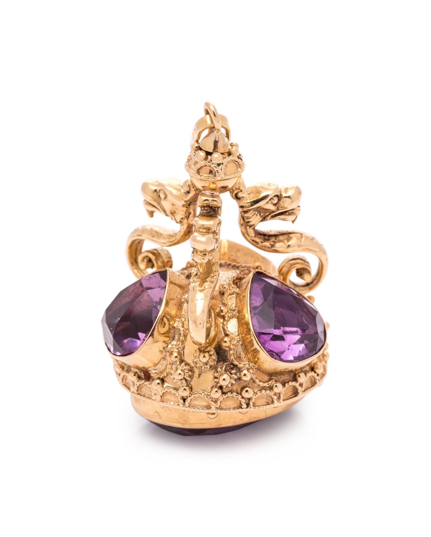 YELLOW GOLD AND AMETHYST FOB PENDANT