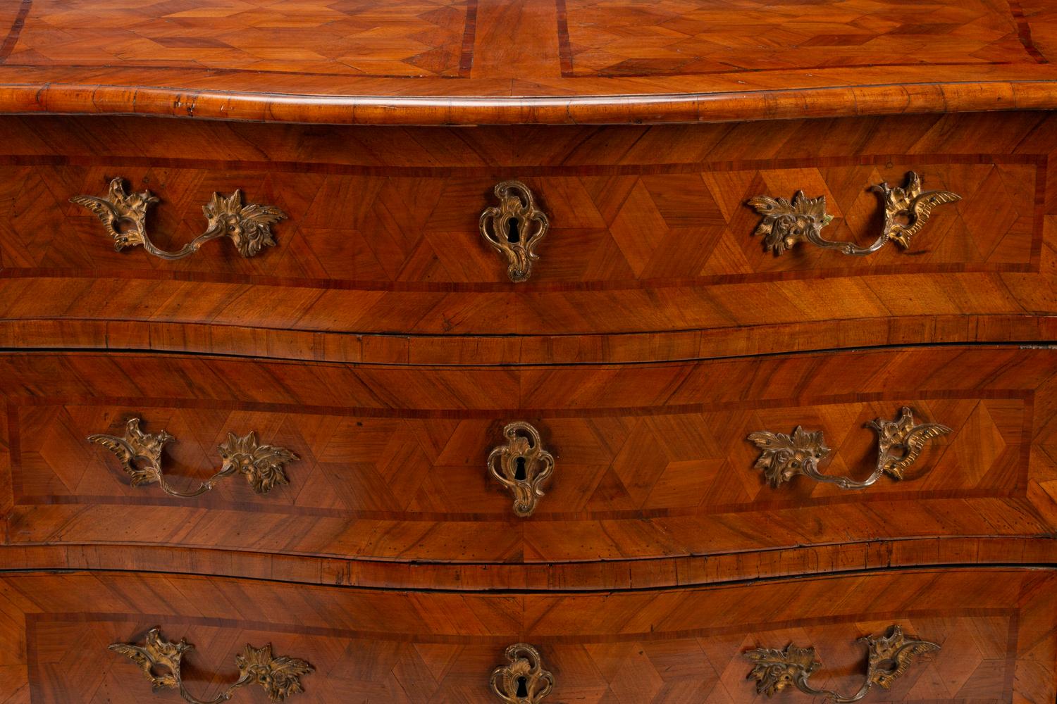 An Italian Rococo Parquetry Inlaid Walnut Commode — LATE 18TH CENTURY