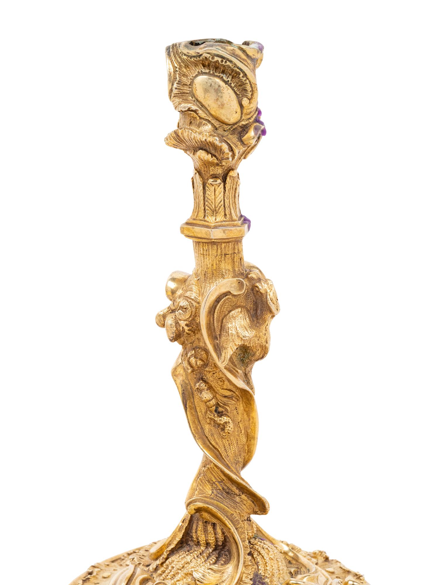 A Pair of Rococo Style Gilt Bronze Candlesticks