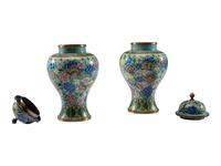 A Pair of Chinese Cloisonné Enamel Covered Jars
