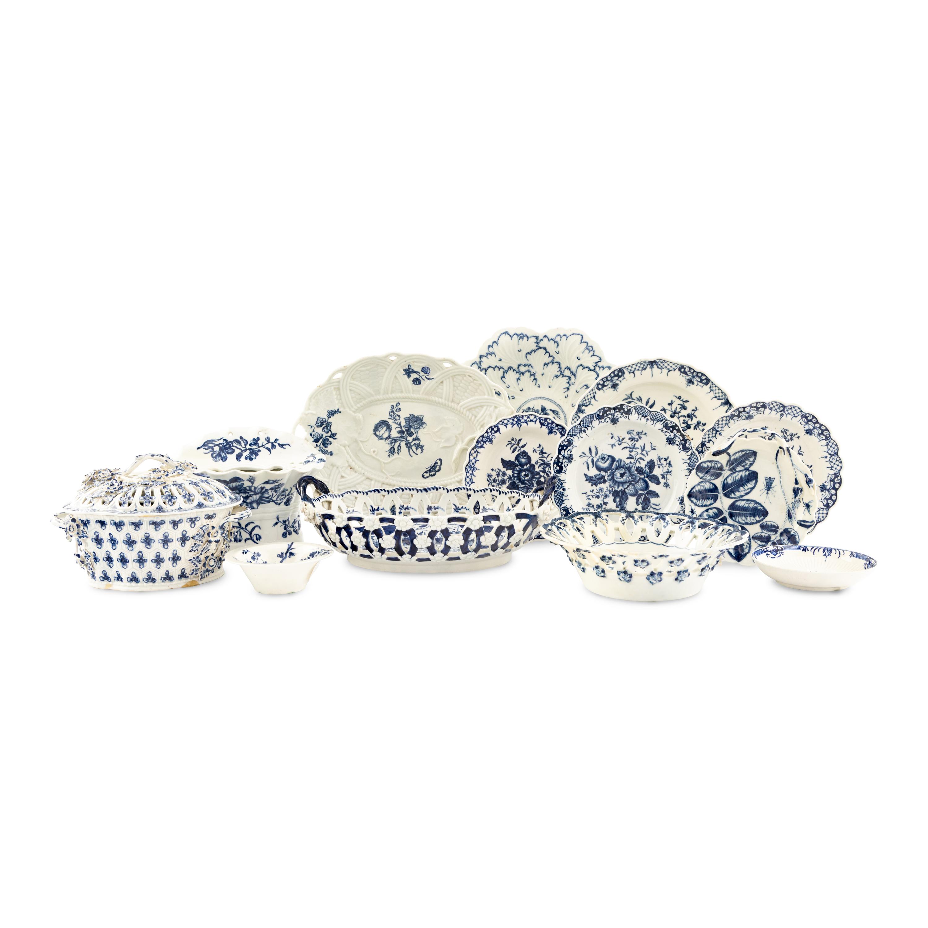 A Group of Blue and White Worcester and Other Porcelain Table Articles