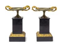 A Pair of Neoclassical Gilt Bronze and Slate Tazze