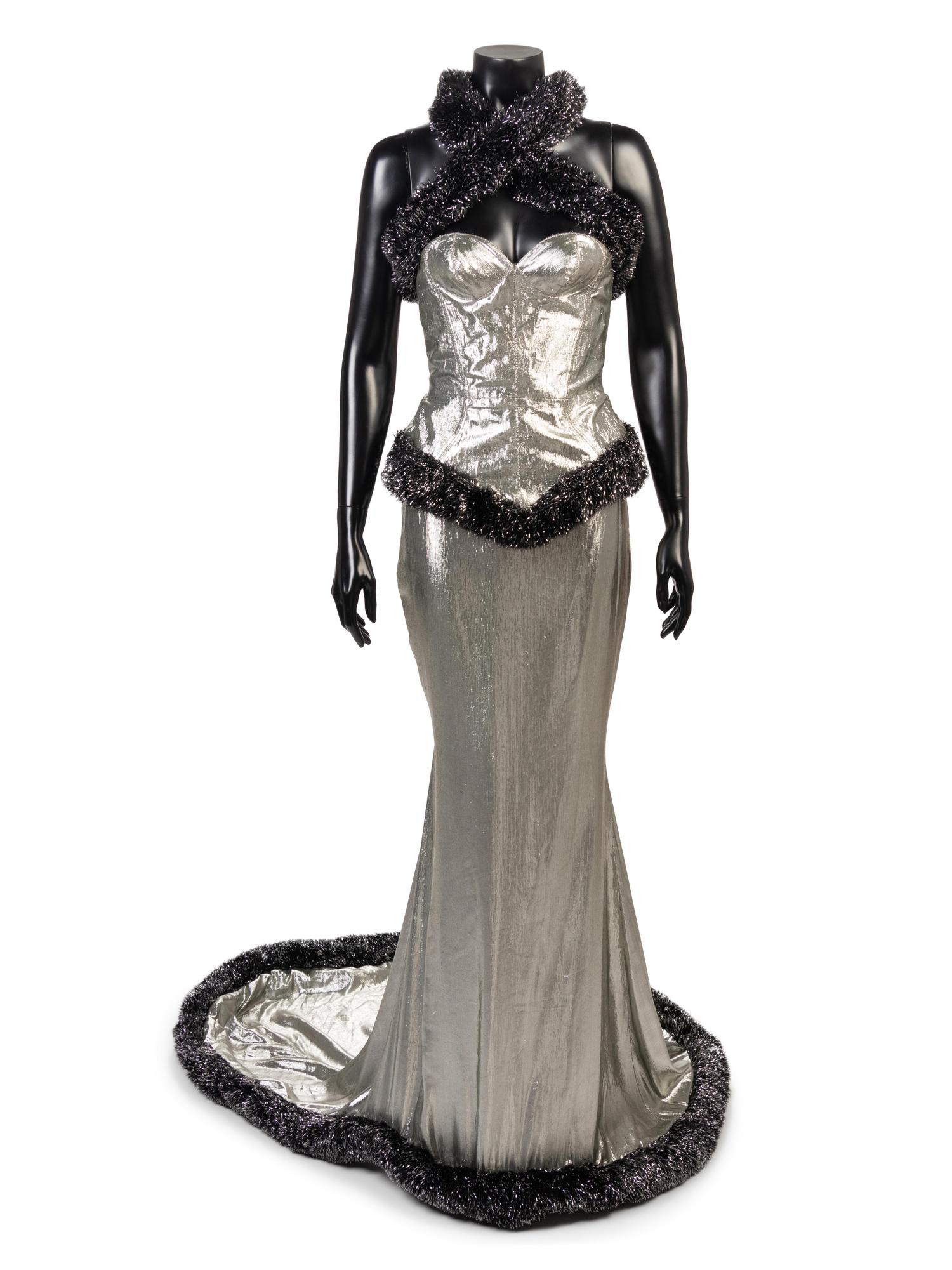 Thierry Mugler Silver Evening Ensemble worn in Ebony Fashion Fair, 1990s