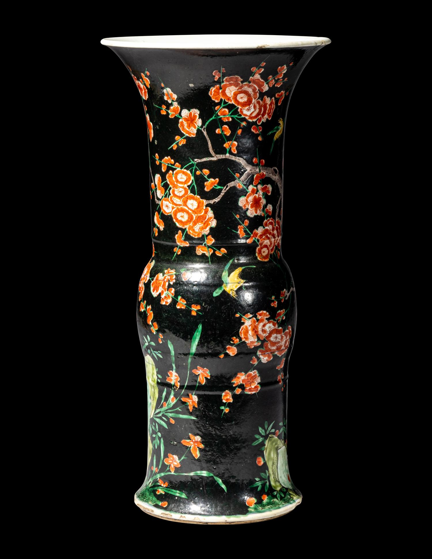 A Chinese Famille-Noire Porcelain Yenyen Vase