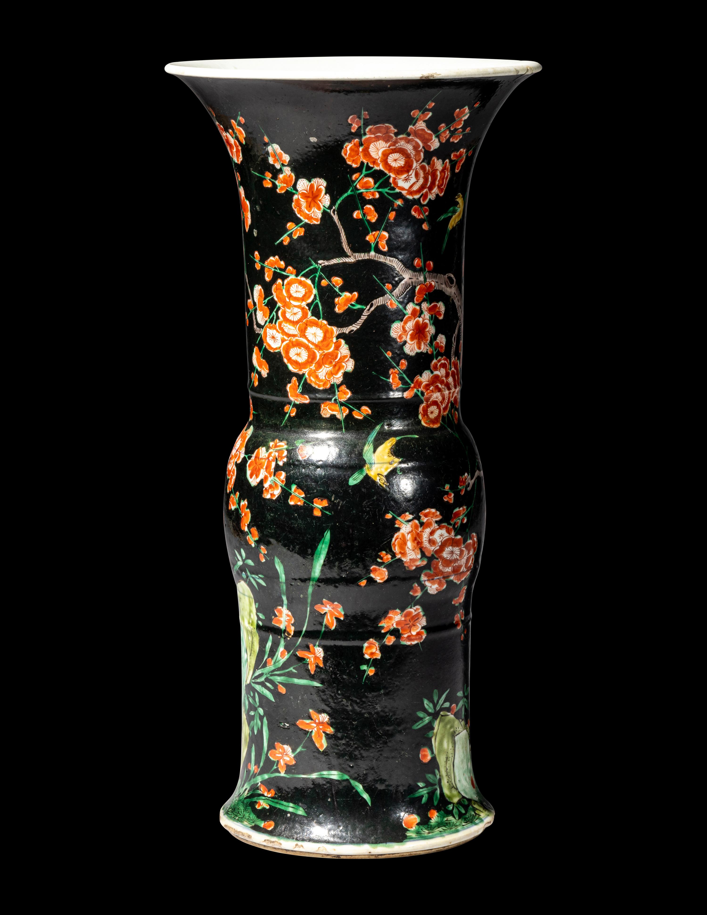 A Chinese Famille-Noire Porcelain Yenyen Vase