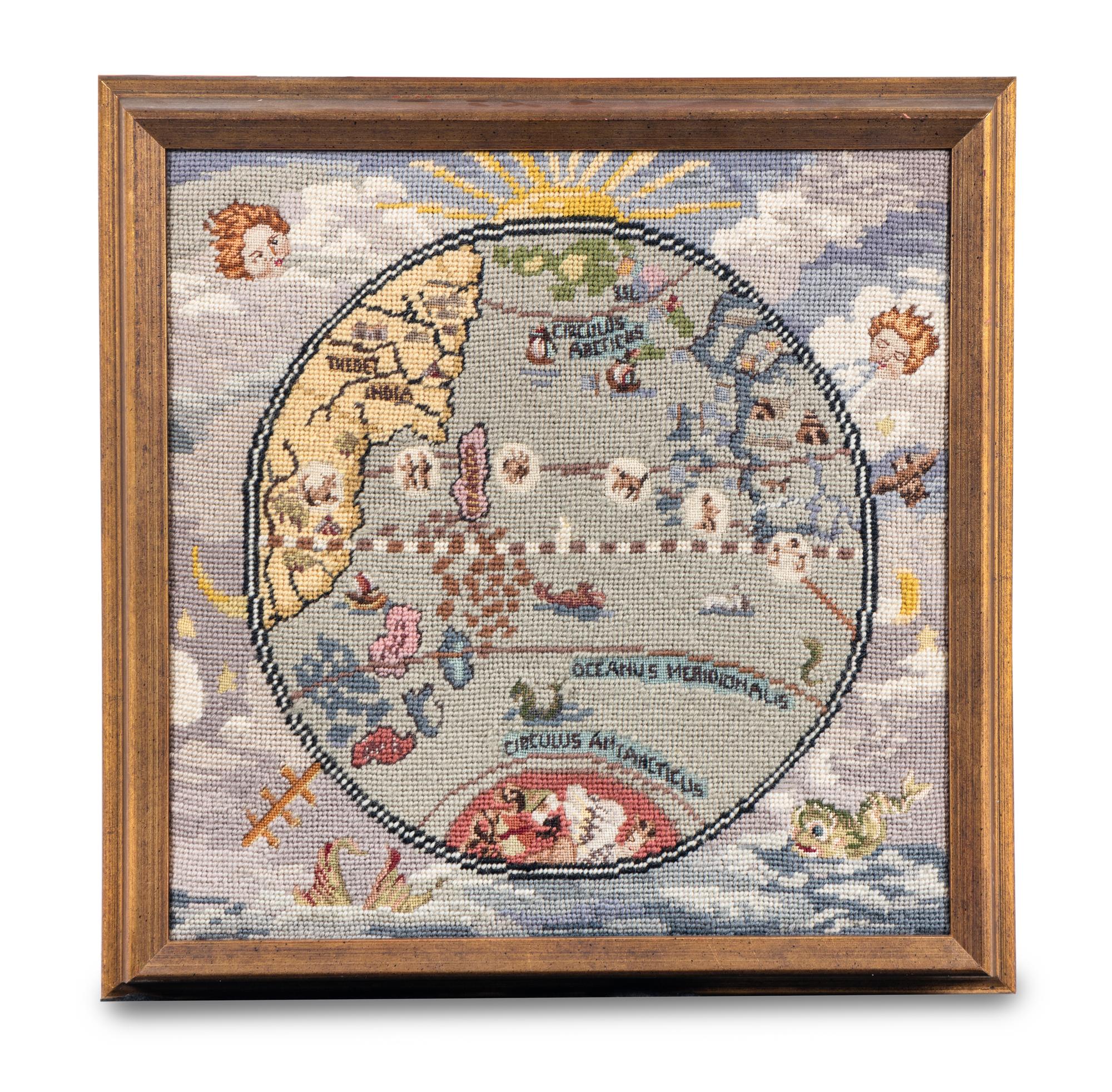 A Pair of English Needlepoint Geographic Panels