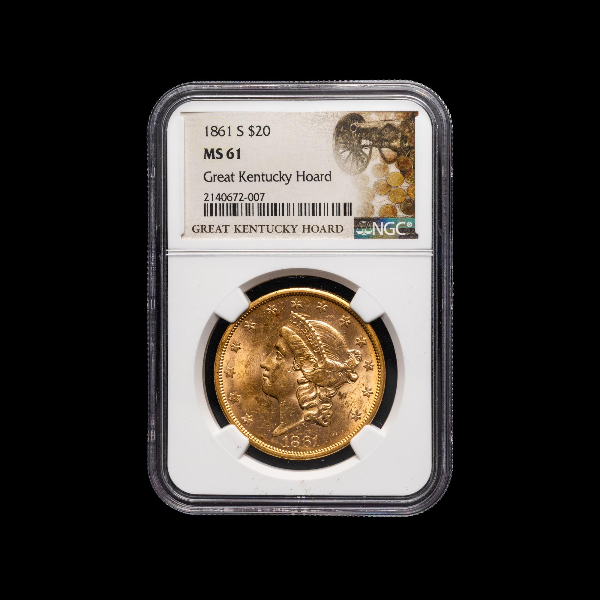 A 1861-S Liberty Head $20 Gold Coin [NGC MS61; ex. Great Kentucky Hoard ]