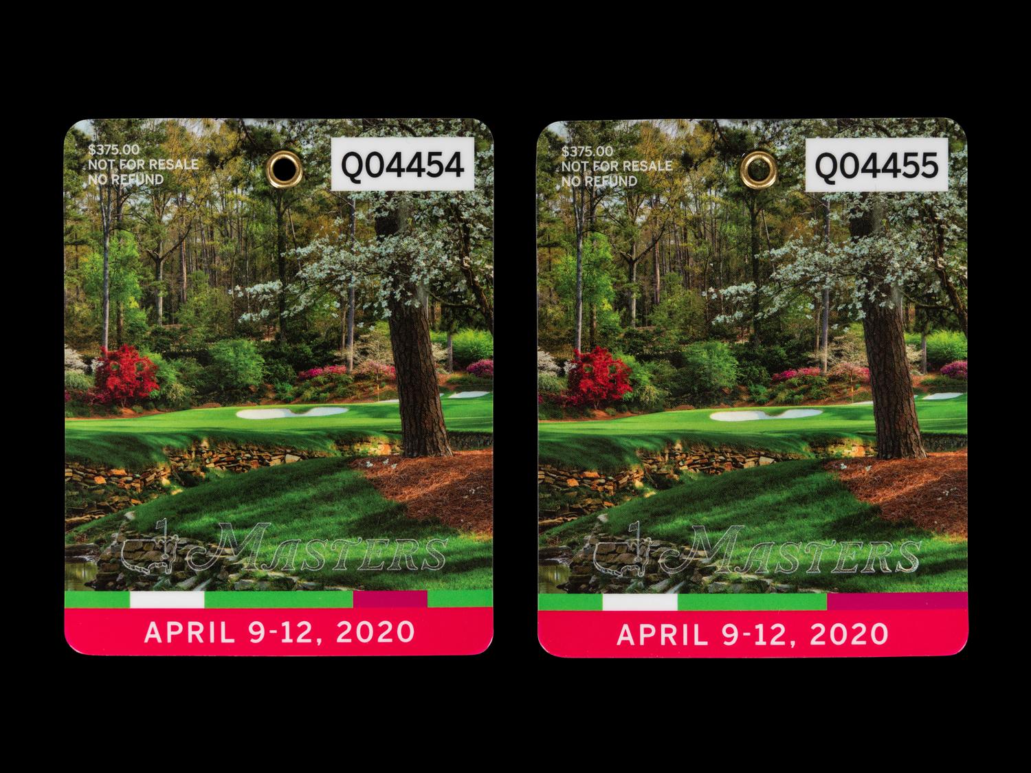 A Group of Two 2020 Masters Golf Tournament Augusta National Badges (Dustin Johnson Champion)