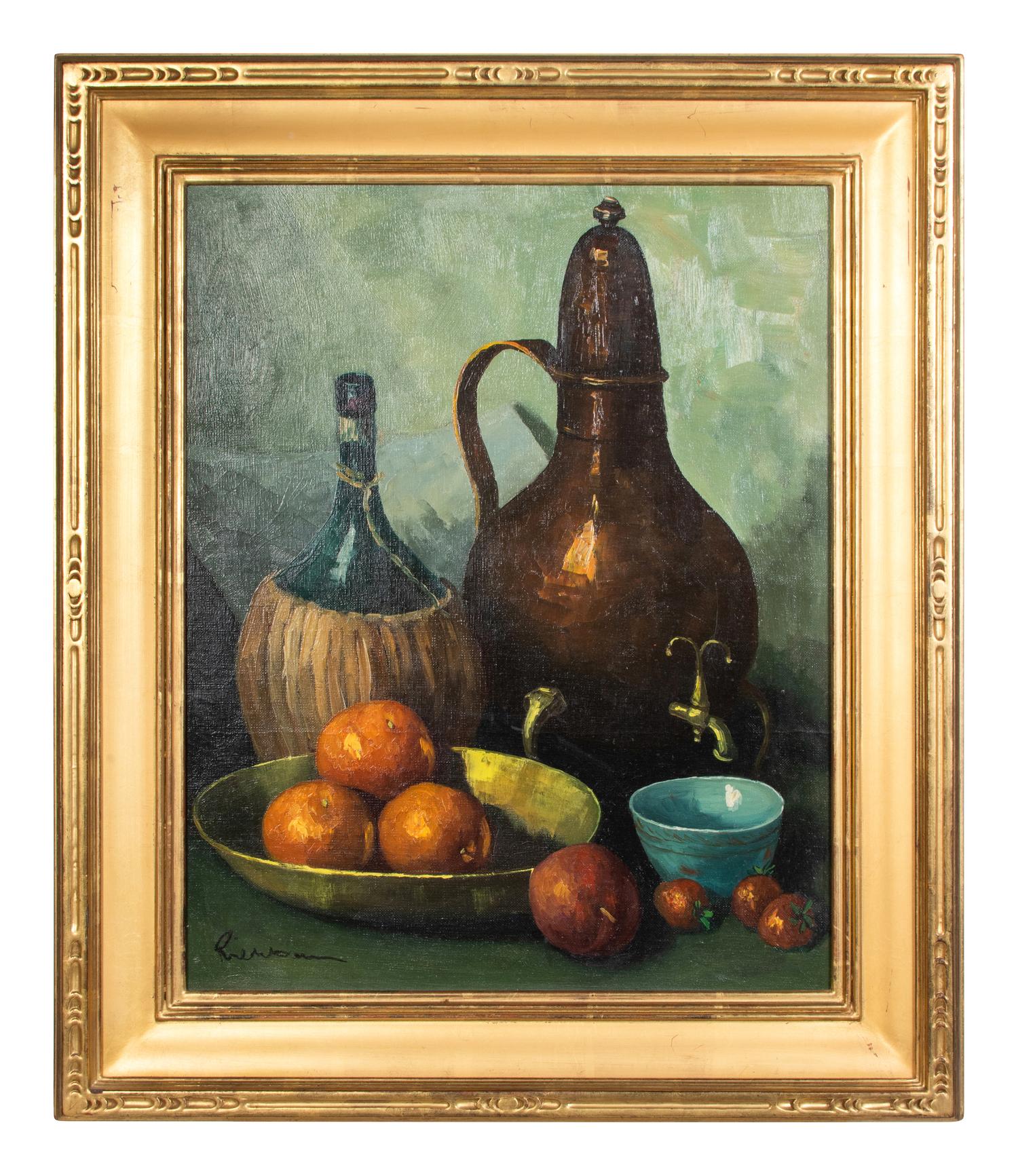 Four Still Life Paintings Depicting Fruit and Wine