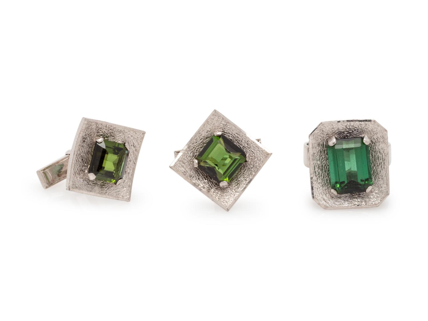 A Palladium and Green Tourmaline Demi-Parure,
