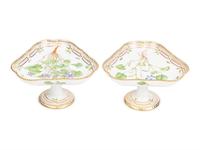 A Pair of Royal Copenhagen Flora Danica Porcelain Triangular Compotes and a Triangular Salad Bowl