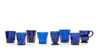 A Group of Early American Pressed Glass Cobalt Tumblers and Mug