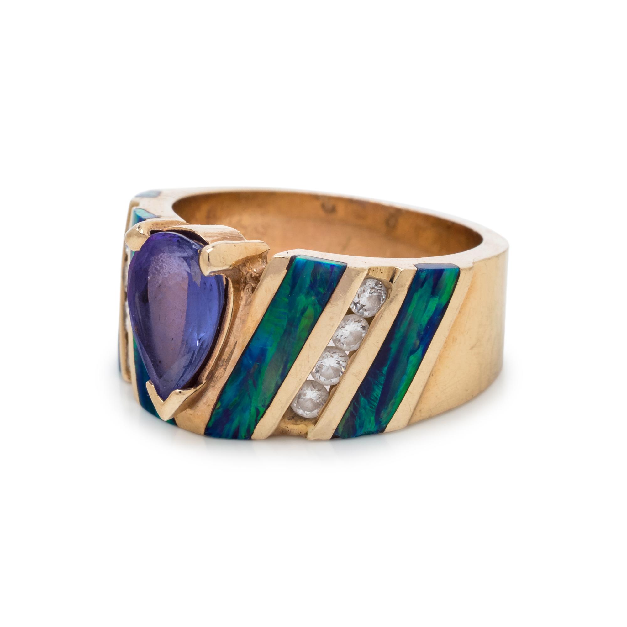 TANZANITE, DIAMOND AND OPAL RING