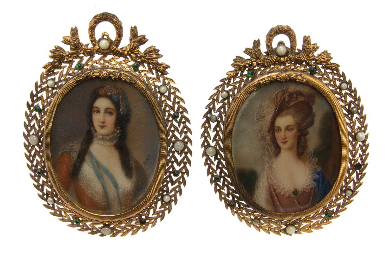 A Pair of Portrait Miniatures on Ivory, Height overall 5 inches.