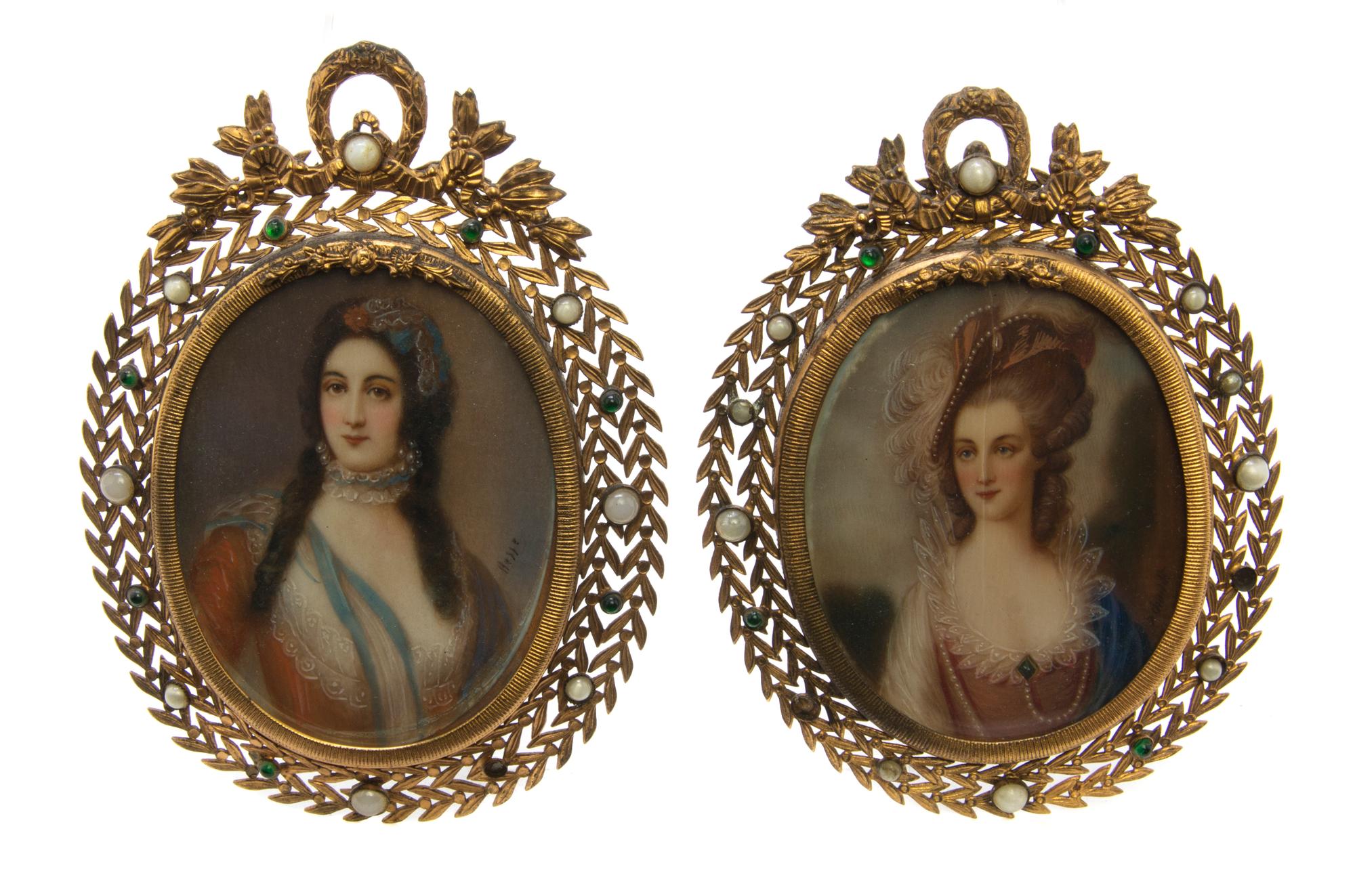 A Pair of Portrait Miniatures on Ivory, Height overall 5 inches.