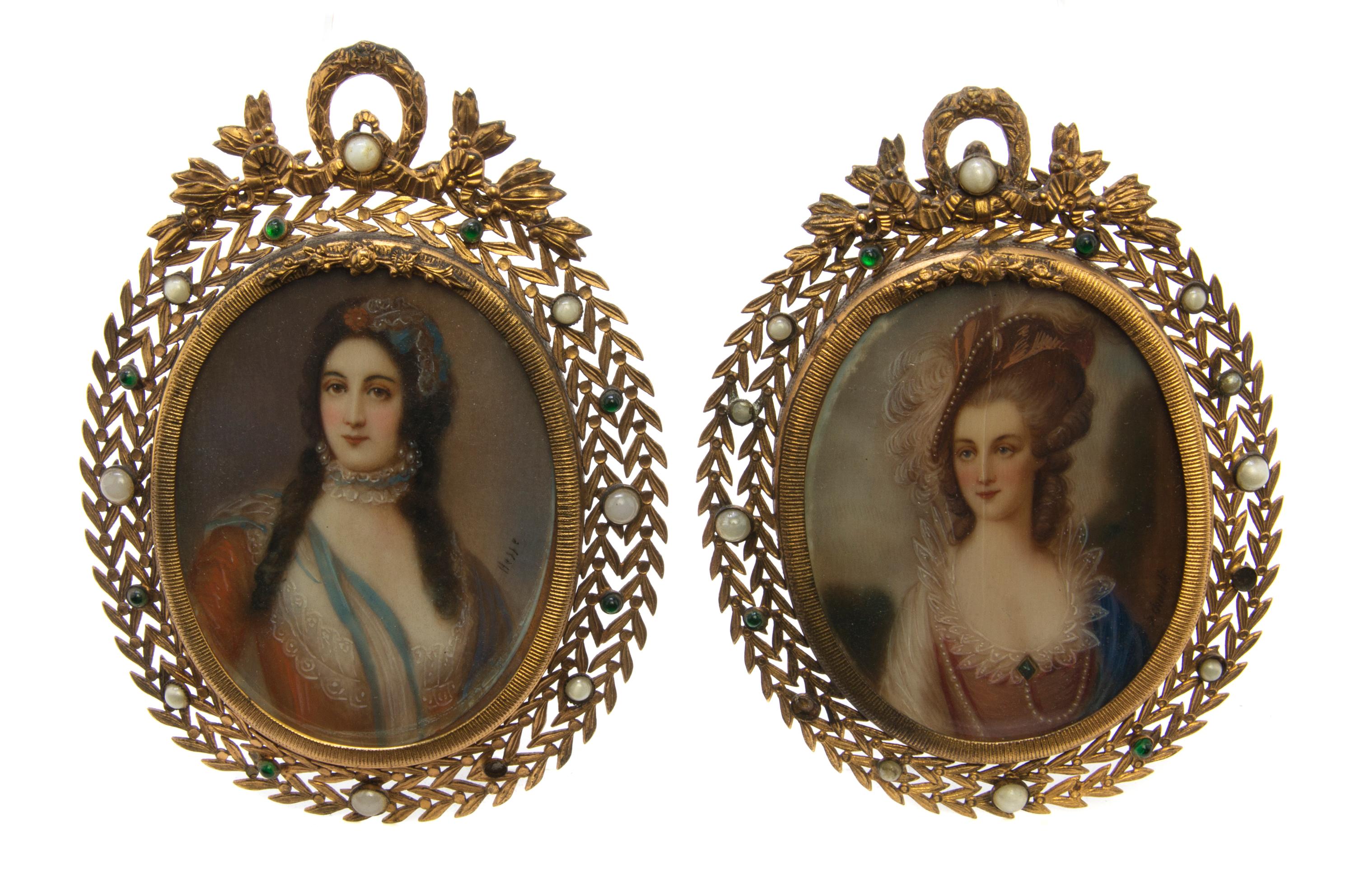 A Pair of Portrait Miniatures on Ivory, Height overall 5 inches.