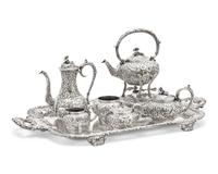A Six-Piece Sterling Silver Floral Repousse Tea and Coffee Service