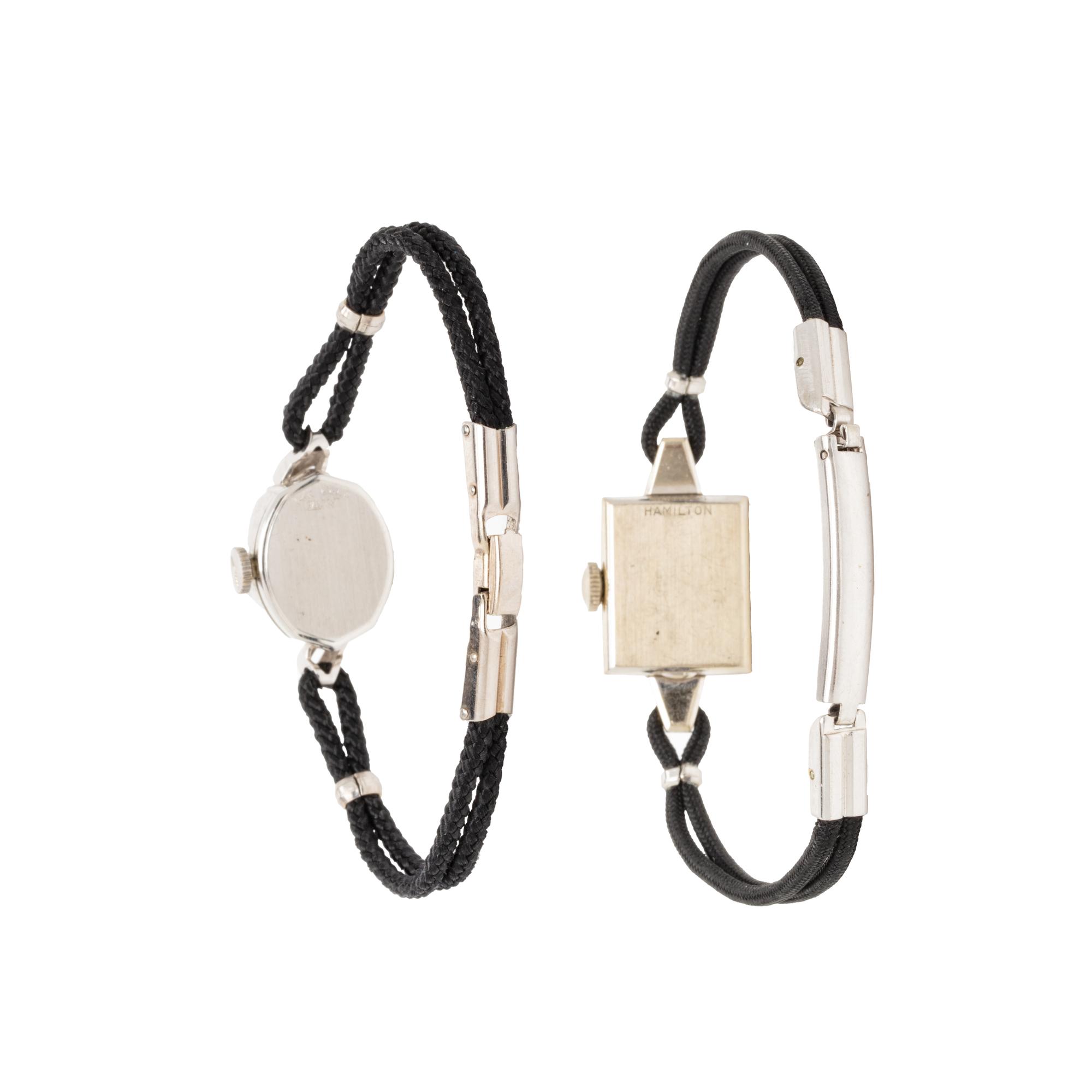 TWO 14K WHITE GOLD WATCHES BY HAMILTON AND LONGINES