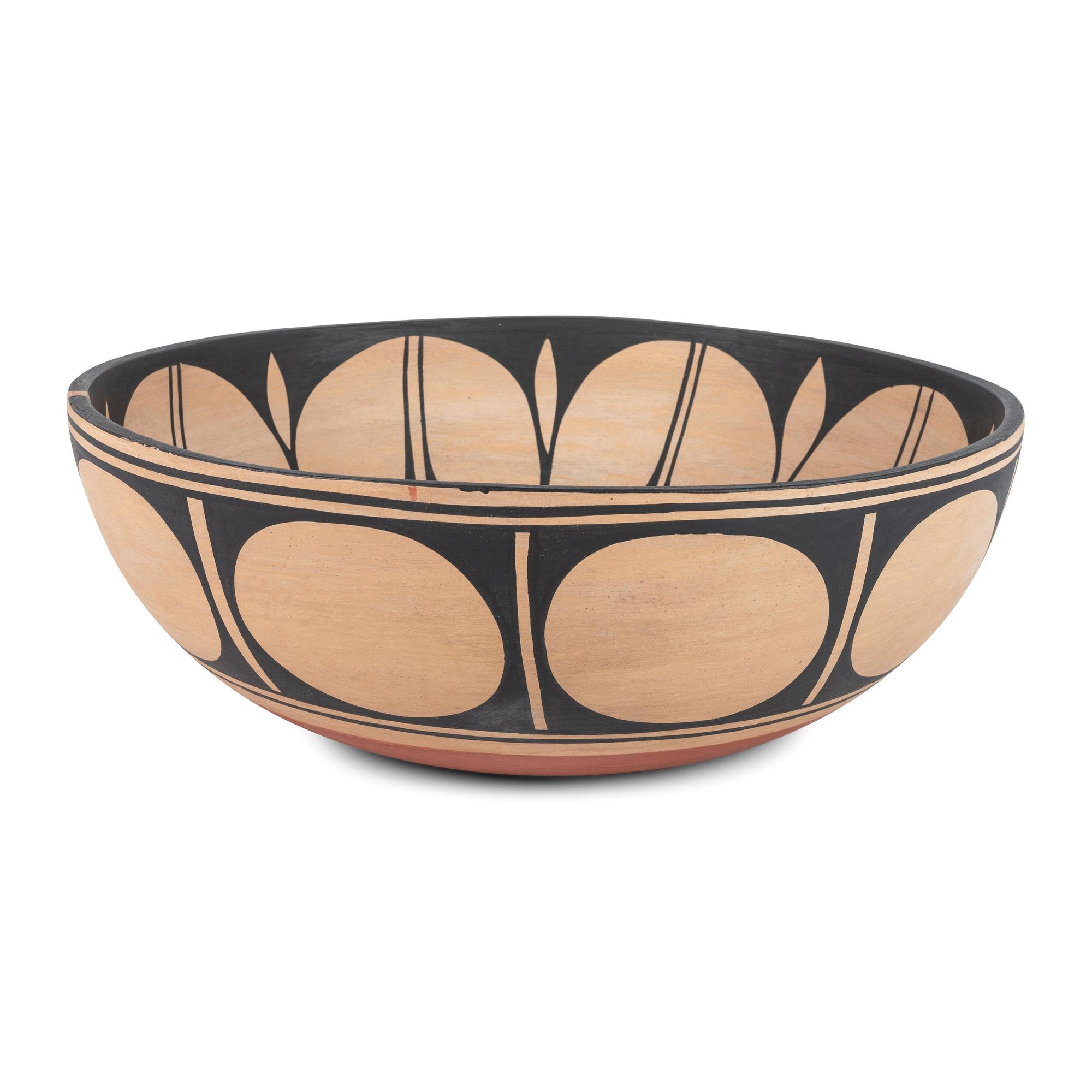 Large Pottery Bowl, with Floral Design