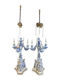 A Pair of Continental Porcelain Candelabra Mounted as Lamps