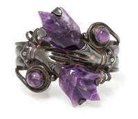 A Silver and Amethyst Hand and Tulip Motif Cuff Bracelet, Mexico, Pre-1948, 57.60 dwts.