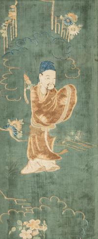 Two Chinese Embroidered and Woven Silk Panels