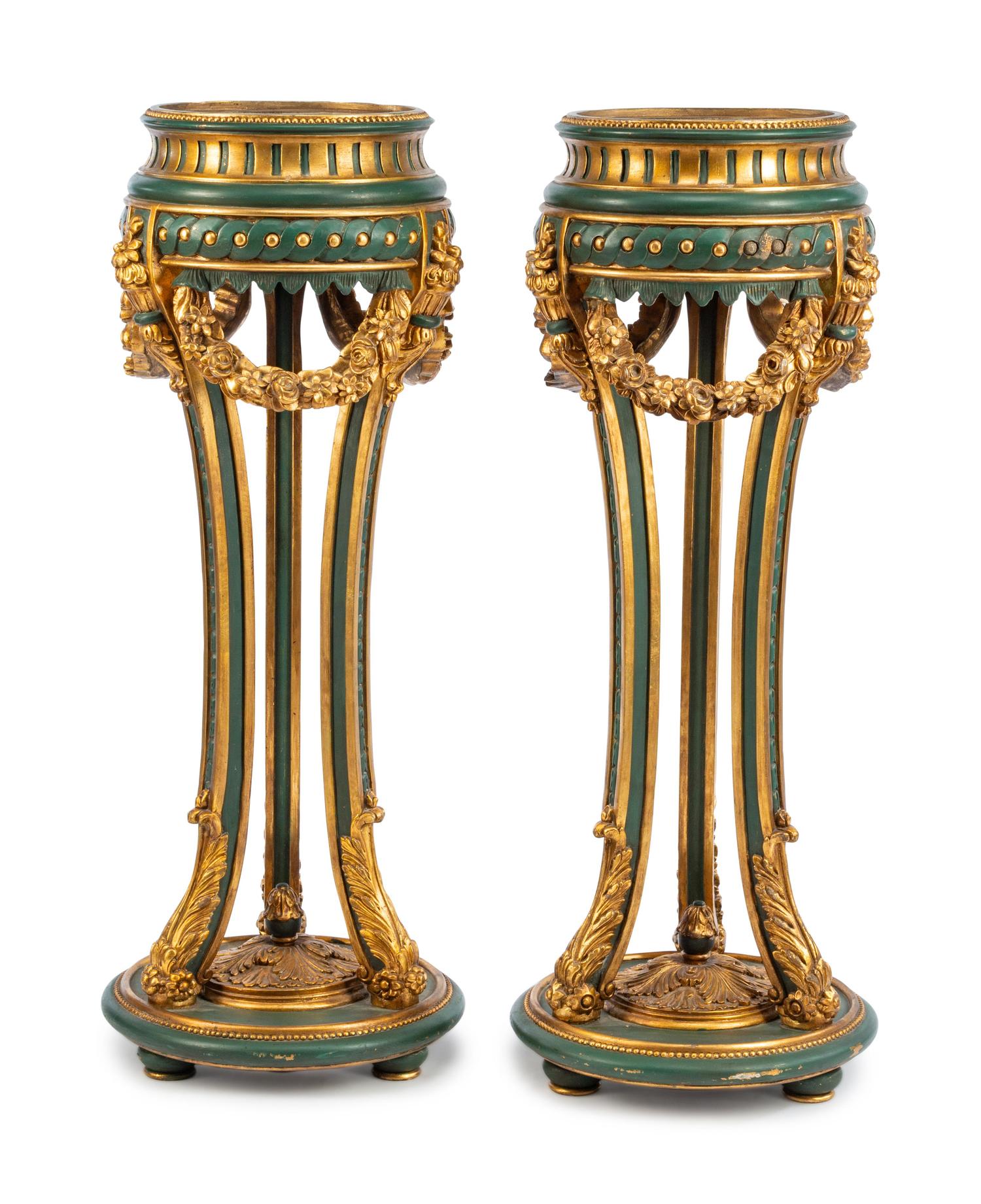 A Pair of Venetian Style Painted and Parcel Gilt Jardinières
