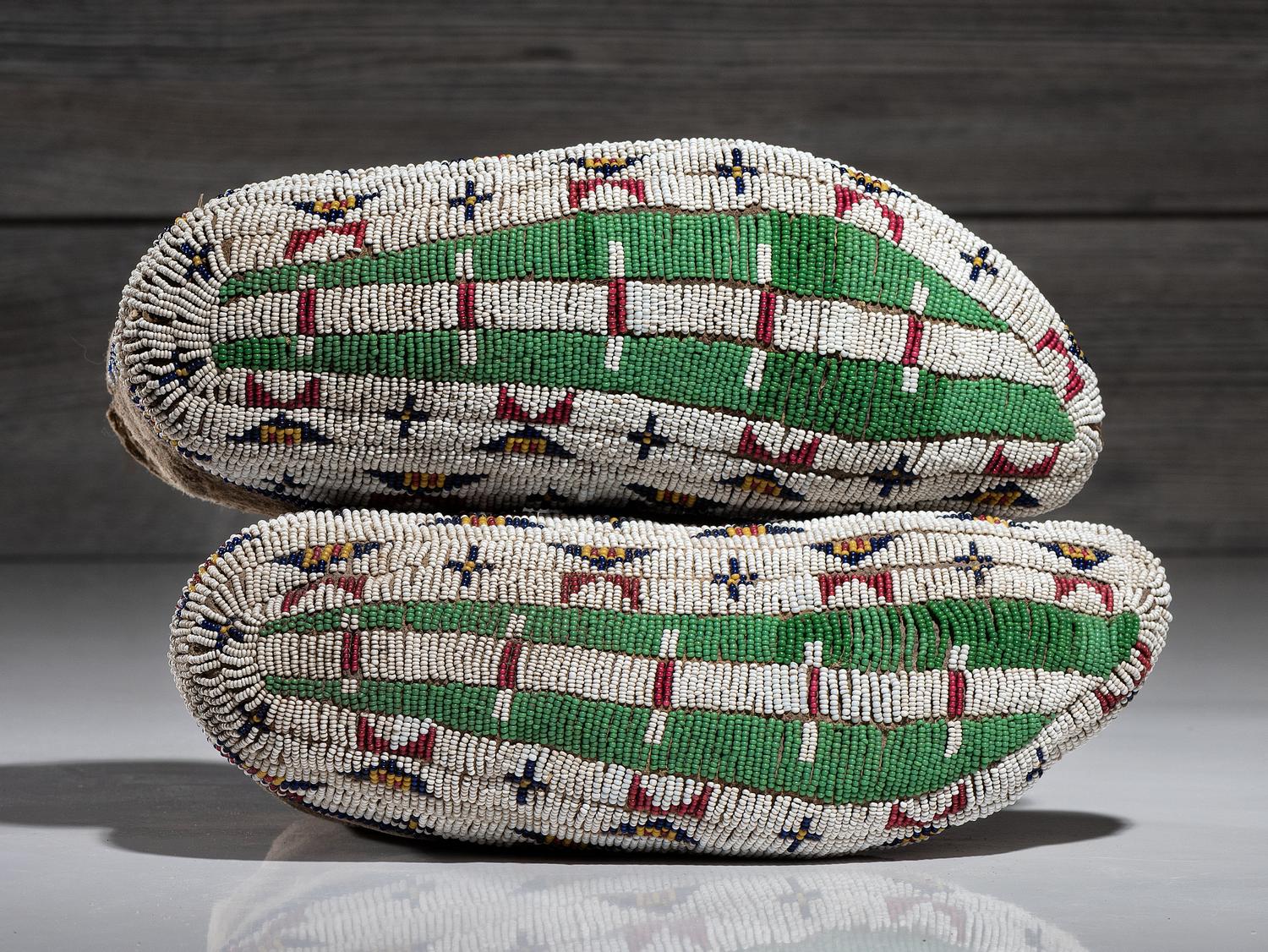 Cheyenne Fully Beaded Buffalo Hide Moccasins