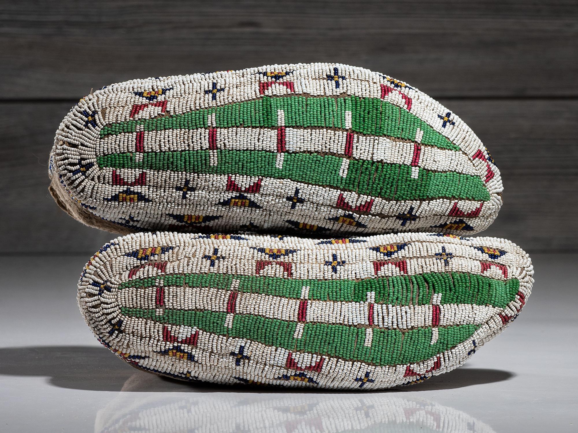Cheyenne Fully Beaded Buffalo Hide Moccasins