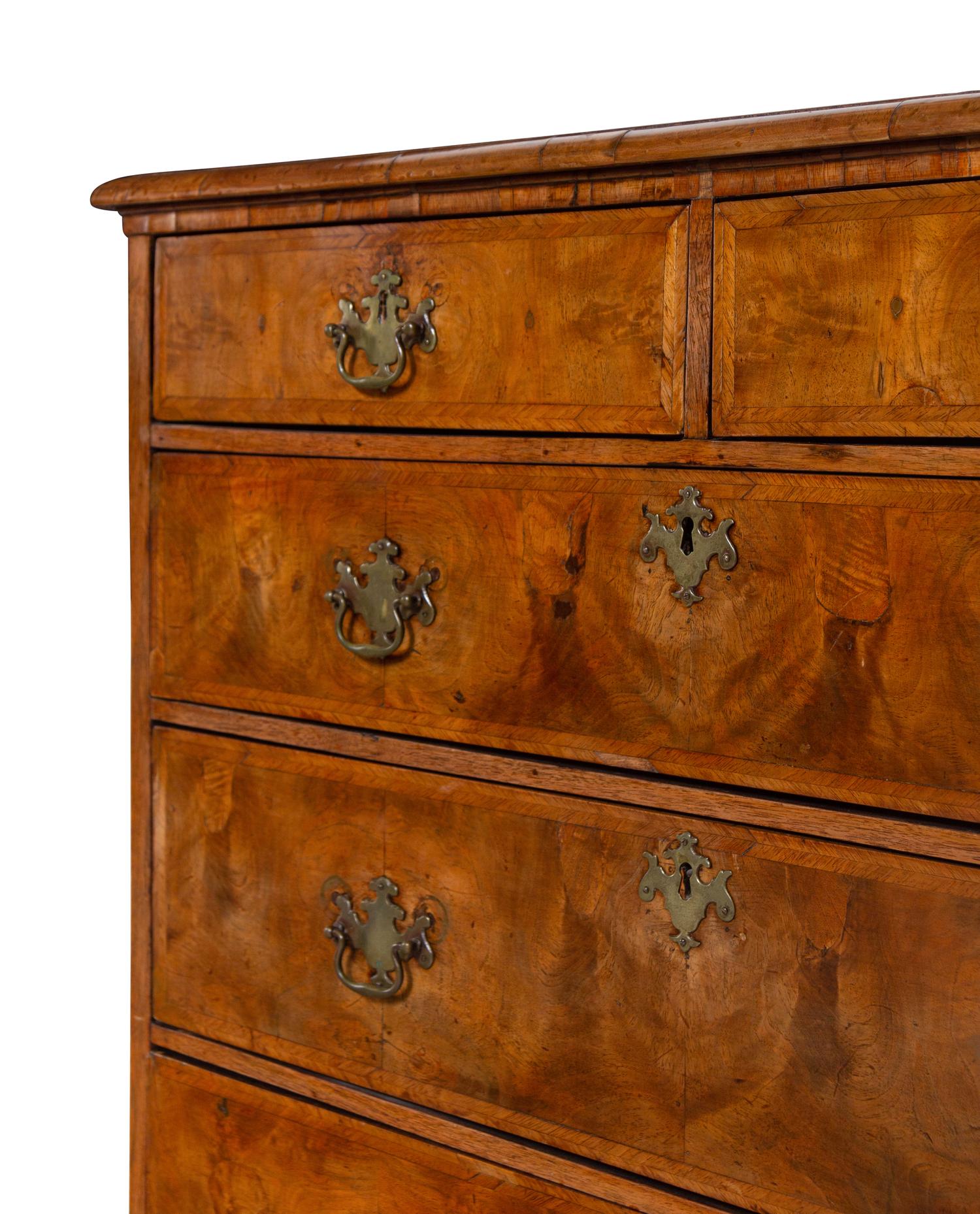 A George I Figured Walnut Veneered Chest of Drawers