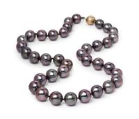 A 14 Karat Yellow Gold, Diamond and Cultured Tahitian Pearl Necklace,