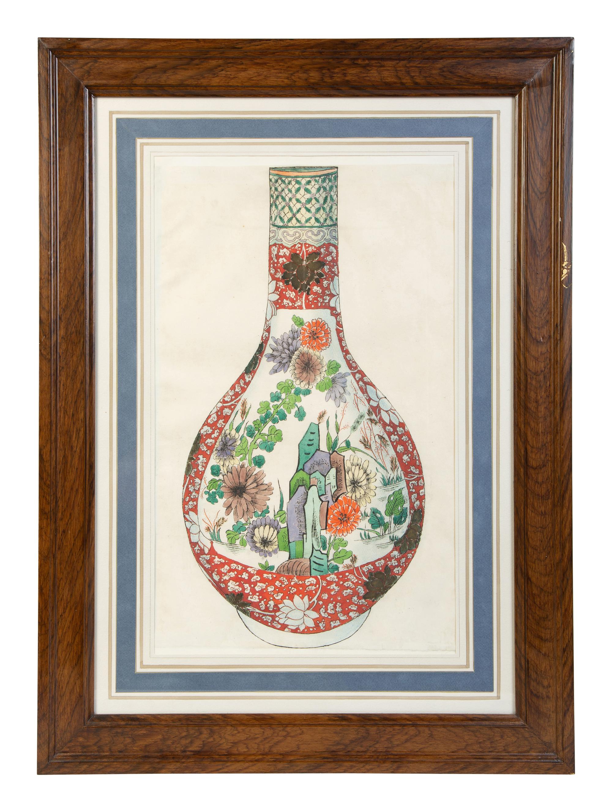 A Group of Eight Framed Chinese Works on Paper Depicting Export Porcelains — EARLY 20TH CENTURY