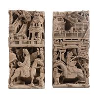A Pair of Chinese Carved Stone Panels, 18th-19th Century — 清中期 亭台人物圖石雕一對